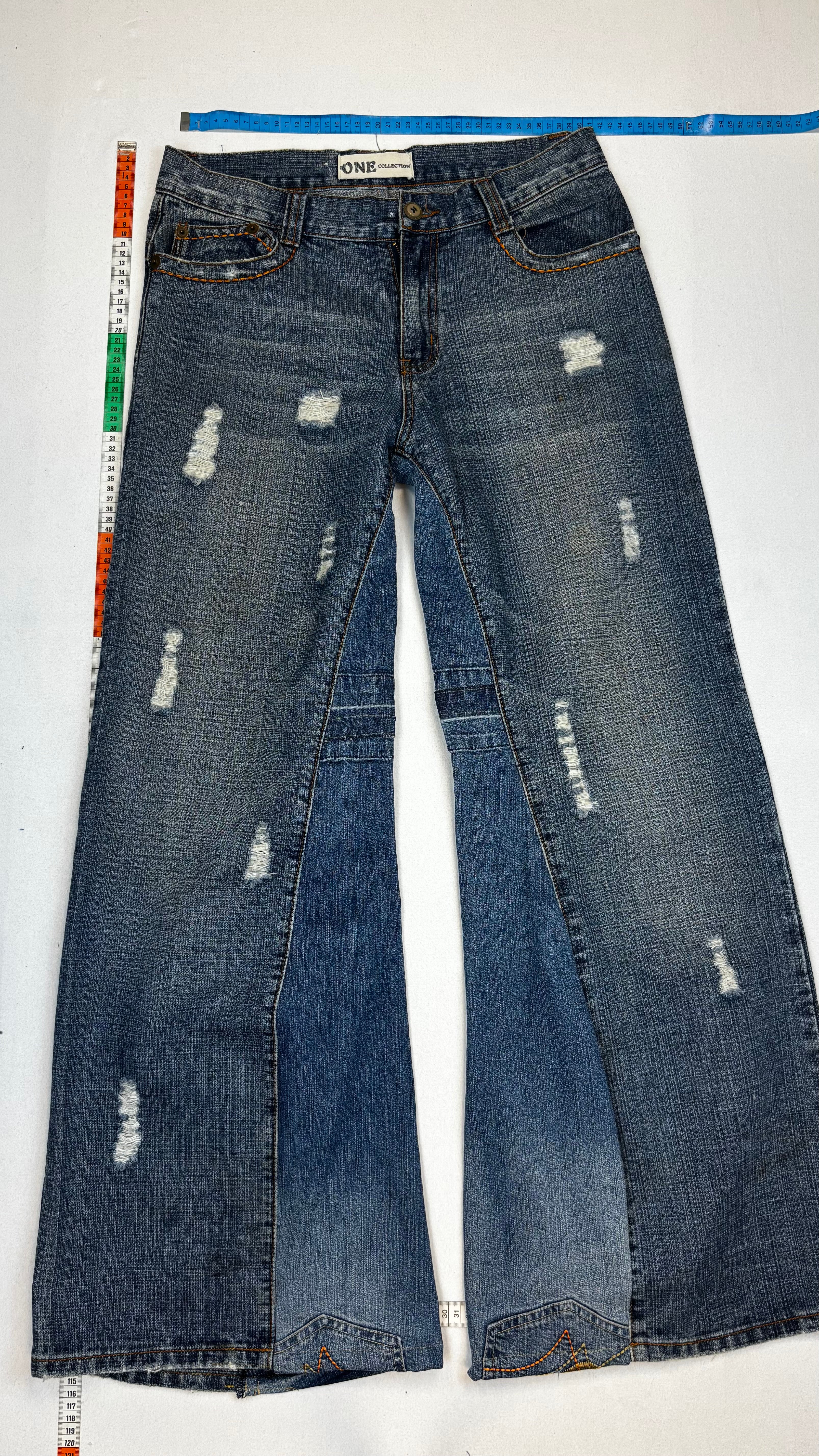 Distressed flared jeans