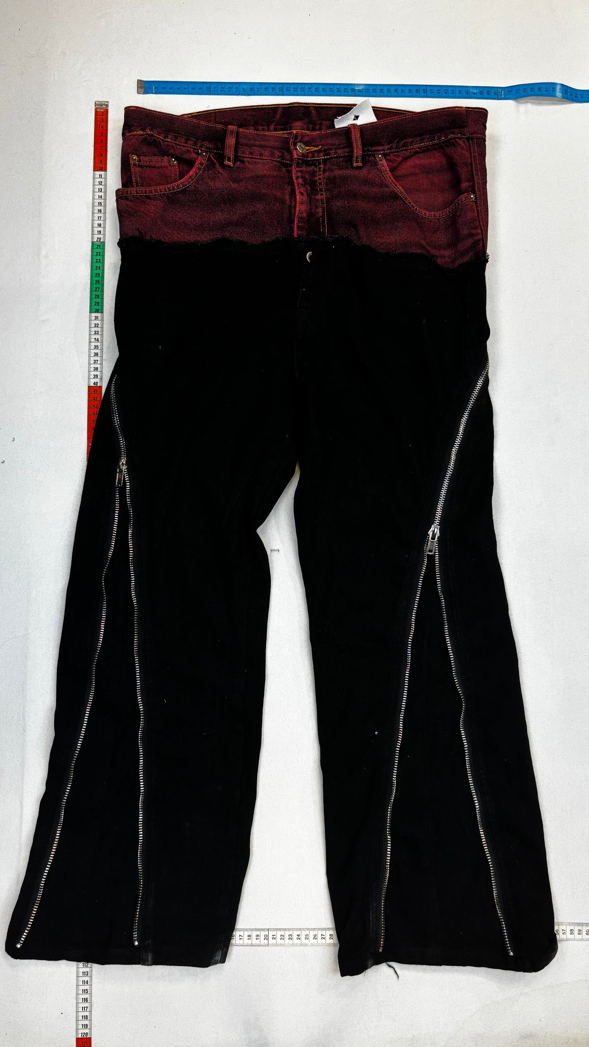 Double waist zipper flare jeans